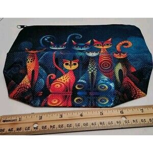 Whimsical Cat Canvas Cosmetics Bag W/ Zipper